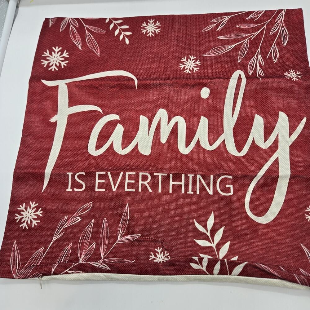 FAMILY FARMHOUSE HOLIDAY Pillow Covers 17×17" Zip CHRISTMAS NEW! Red White